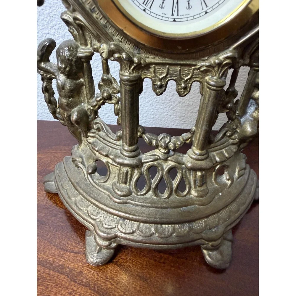 Vintage Brass Table Clock | Baroque Gothic Revival Mantel Clock